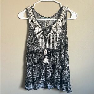Maurices Monochrome Patterned Tank Top with Tassels (Bin C)